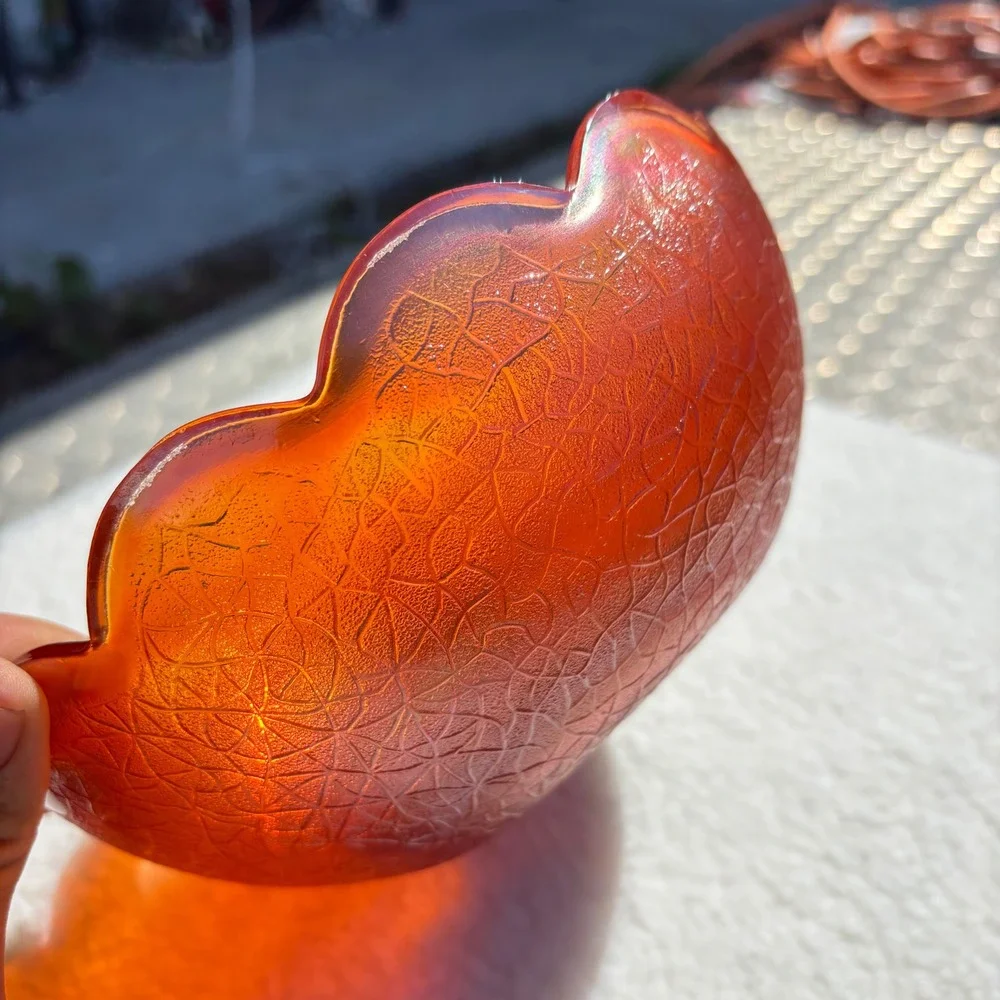 Jeannette Glass Carnival Bowl Marigold Crackle Scalloped Edge Vintage 7‎ inch